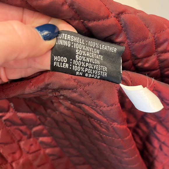 Vtg Wilson Leather Black Leather Hooded Mid-Length Jacket Coat Zip Quilted Lined - Picture 7 of 10